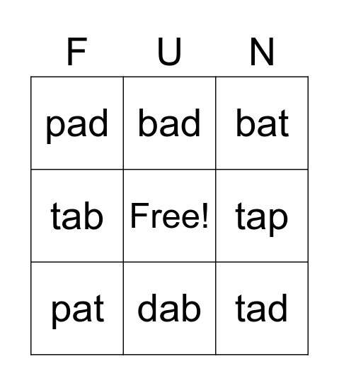 Lively Letters Bingo: P, B, T, D, A Bingo Card