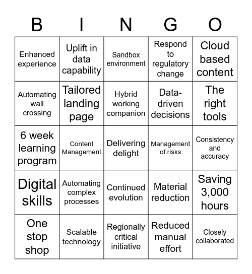 Round 2 Bingo Card