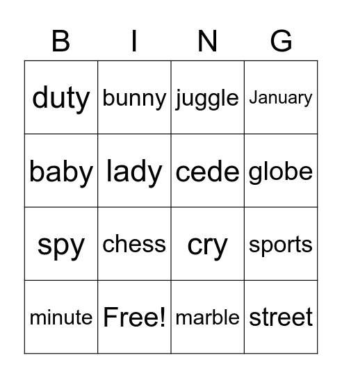 GP4 U1 Bingo Card