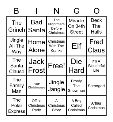 CHRISTMAS MOVIE BINGO Card