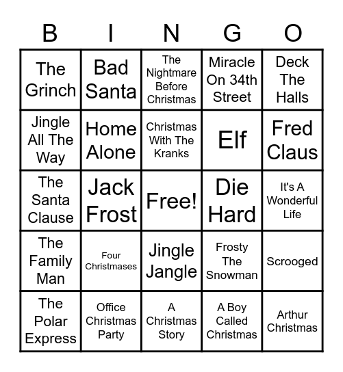 CHRISTMAS MOVIE BINGO Card