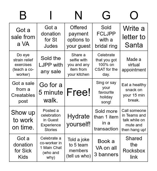 Holiday Season Blackout Bingo Card