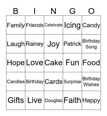 Happy Birthday Patrick Bingo Card