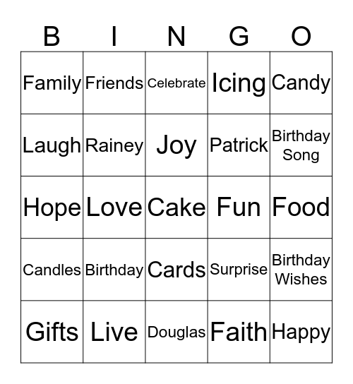 Happy Birthday Patrick Bingo Card