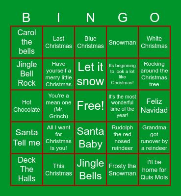 Winter Music Bingo Card