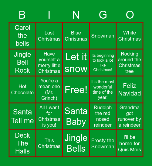 Winter Music Bingo Card