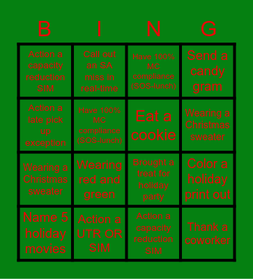 SSD FHD Holiday Bingo Associate Bingo Card