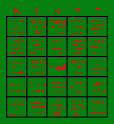 SSD FHD Holiday Bingo Associate Bingo Card