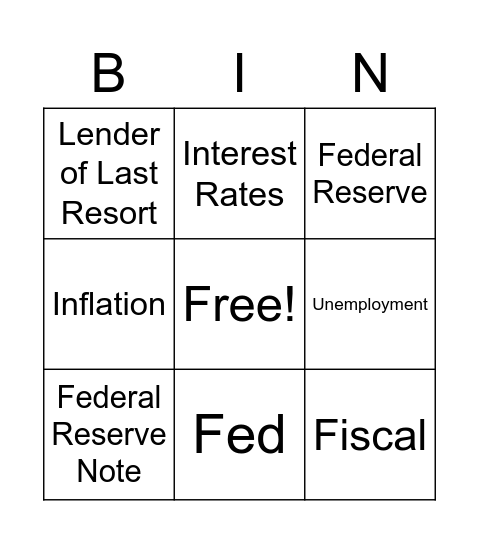 Fed in 5 Bingo Card