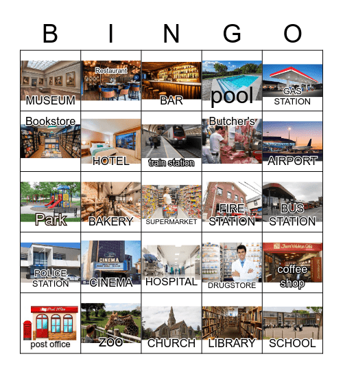 Places in the City Bingo Card