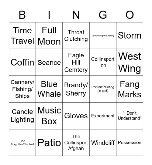 Dark Shadows Bingo Card