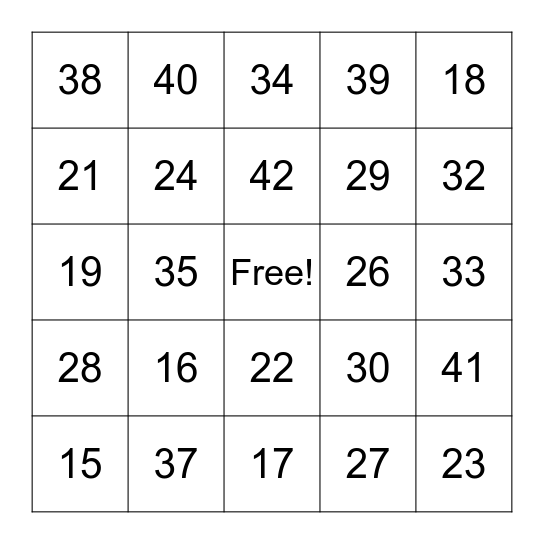 1-43 Bingo Card