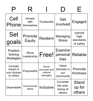 Hawk PRIDE Bingo Card