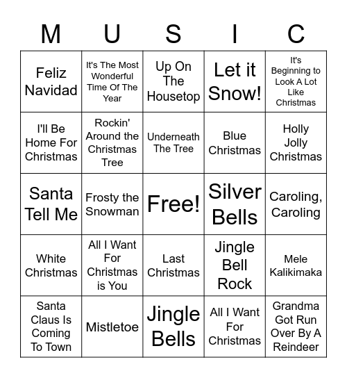 Caroling Bingo Card