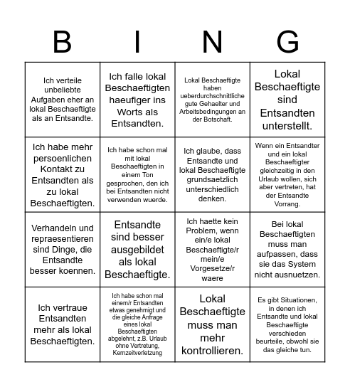 Selbsttest-Bingo Card