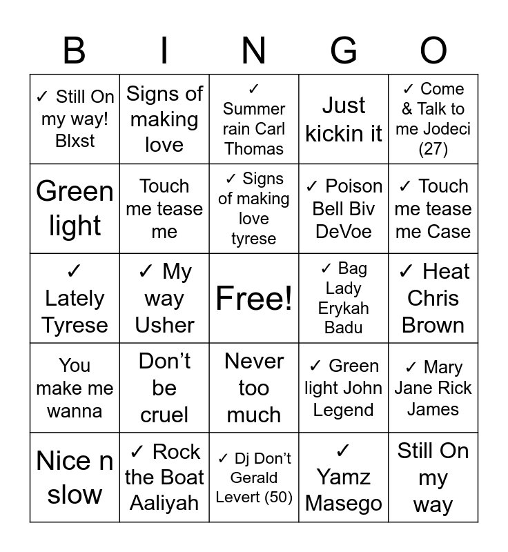 R & B BINGO Card