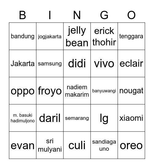 Caka Bingo Card