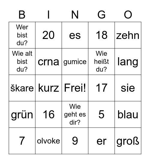 Wir lernen :) Bingo Card