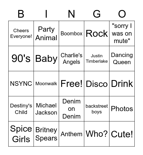 Bring Back the 90's Bingo Card