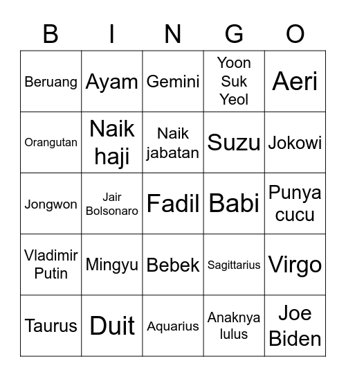Punya Fadil Bingo Card