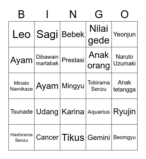 Untitled Bingo Card