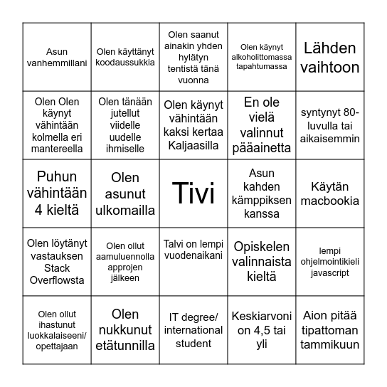 PikkujouluBingo Card