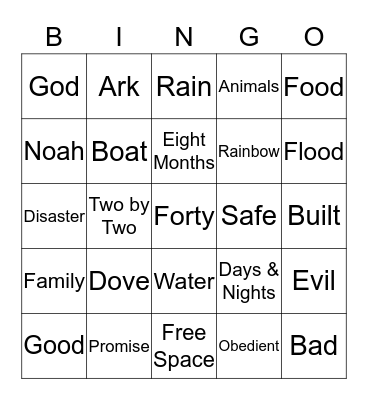 Noah's Ark Bingo Card