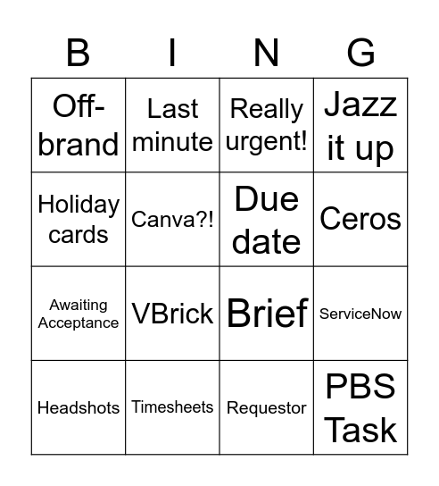 Designer Bingo Card