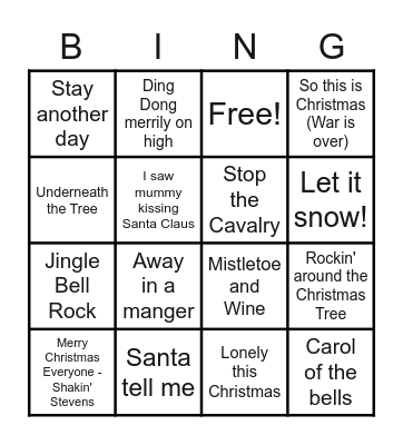 SNAP's Christmas Song Bingo Card