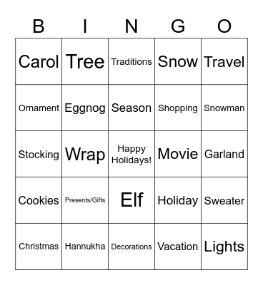 Holiday Bingo Card