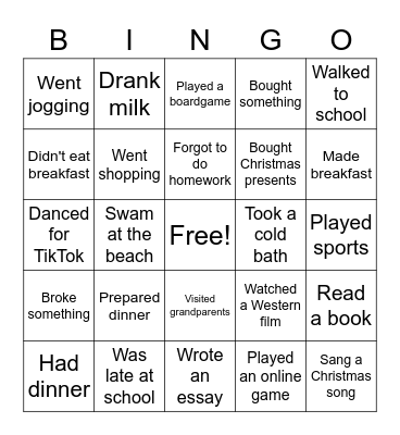 Past Simple Bingo Card