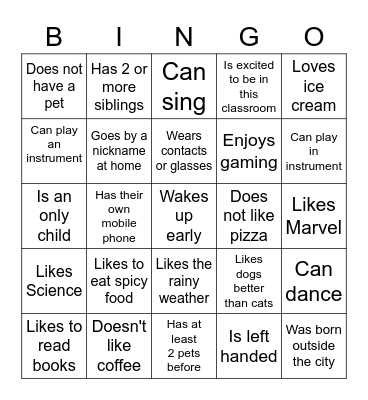 Get to know US! Bingo Card