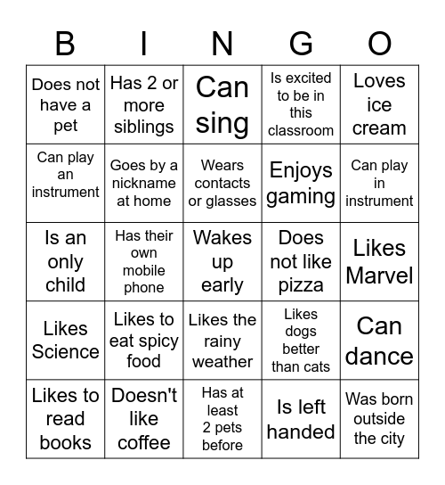 Get to know US! Bingo Card