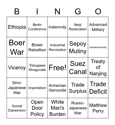 Imperialism Bingo Card