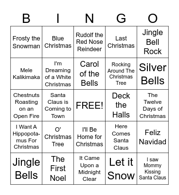 Christmas Carols Bingo Card