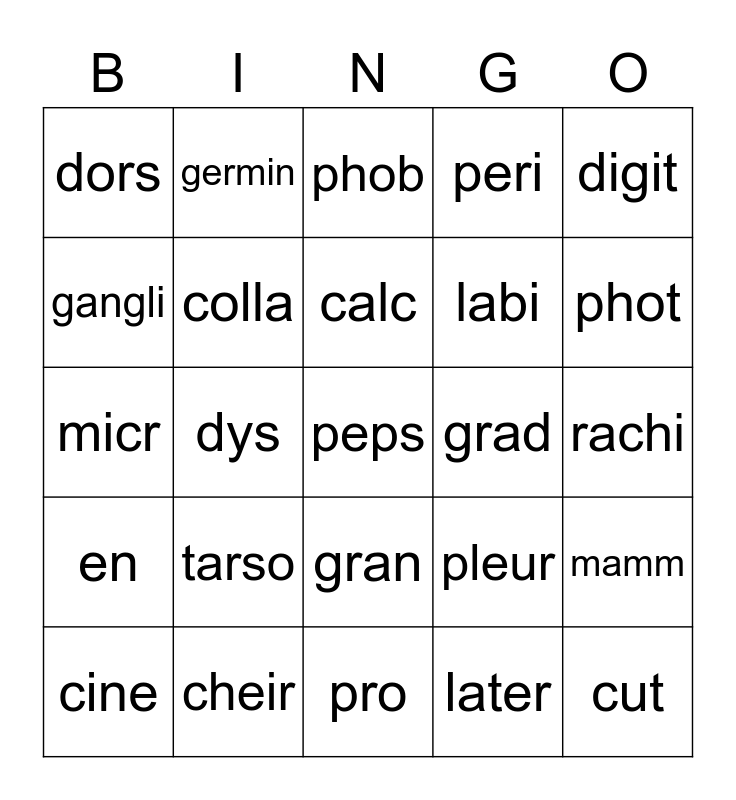 Lesson 9 Bingo Card