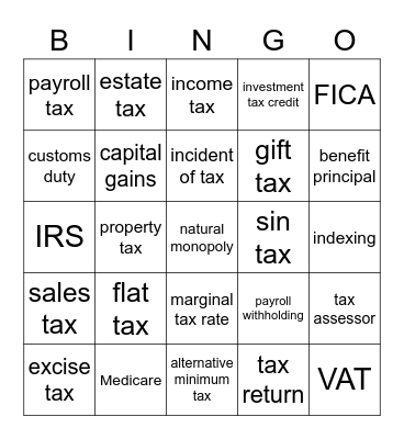 Chapter 9 Review - Taxes Bingo Card