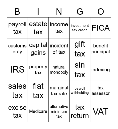 Chapter 9 Review - Taxes Bingo Card