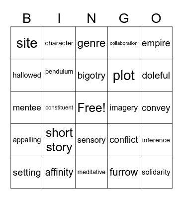 Vocabulary Bingo Card