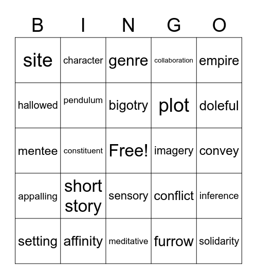 Vocabulary Bingo Card