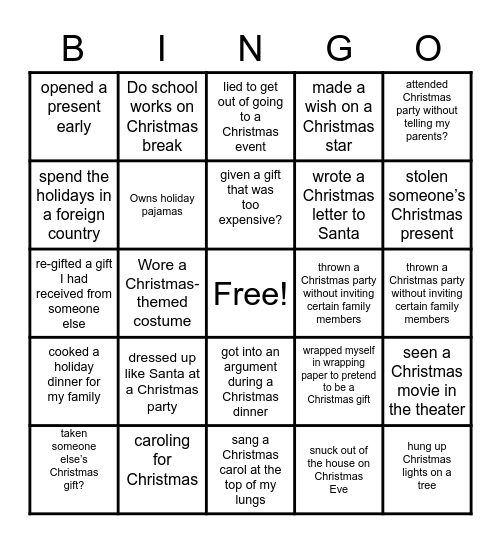 Christmas Bingo Card