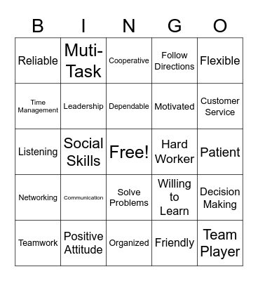 Soft Skills Bingo Card