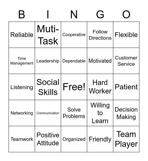 Soft Skills Bingo Card