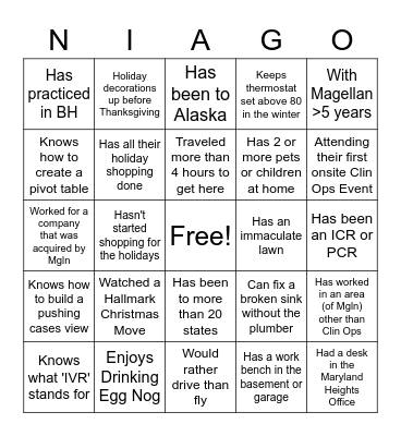 NIA-GO Bingo Card
