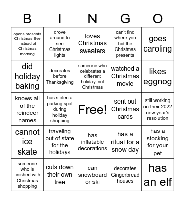 Getting to Snow You Bingo Card