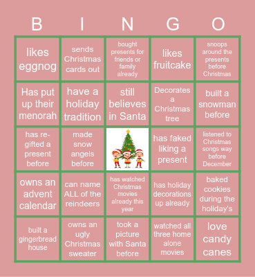 Virtual Holiday Bingo Card