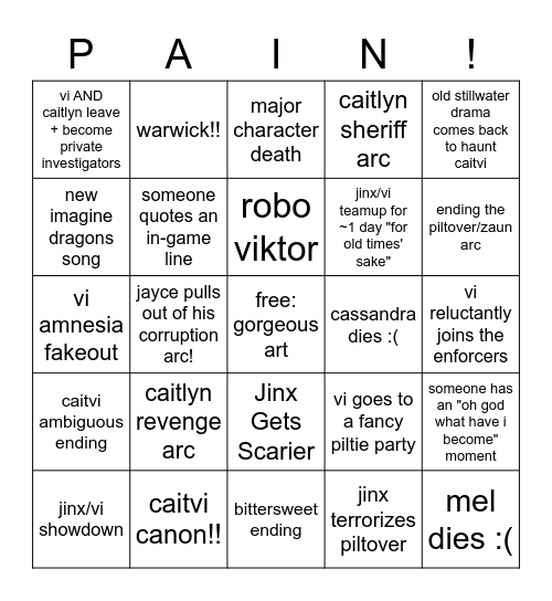 arcane s2 bingo Card