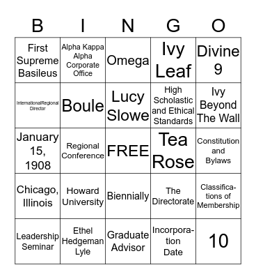 Alpha Kappa Alpha History Bingo Card