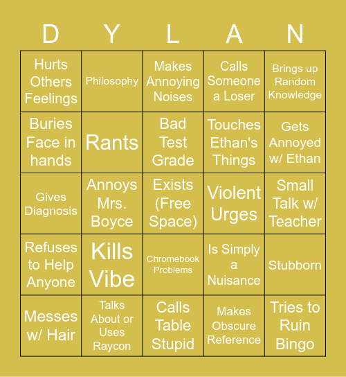 Dylan Bingo V.2 Bingo Card