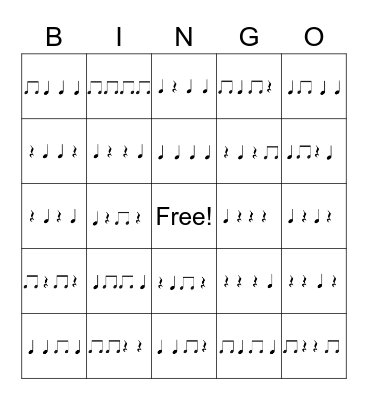 Rhythm Bingo Game Bingo Card